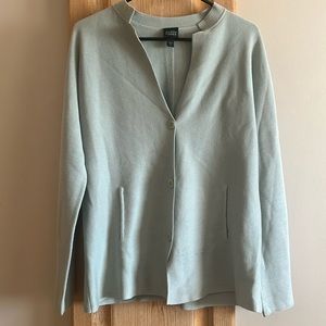Eileen Fisher cardigan jacket-light mint green/blue color. Very slight stain.